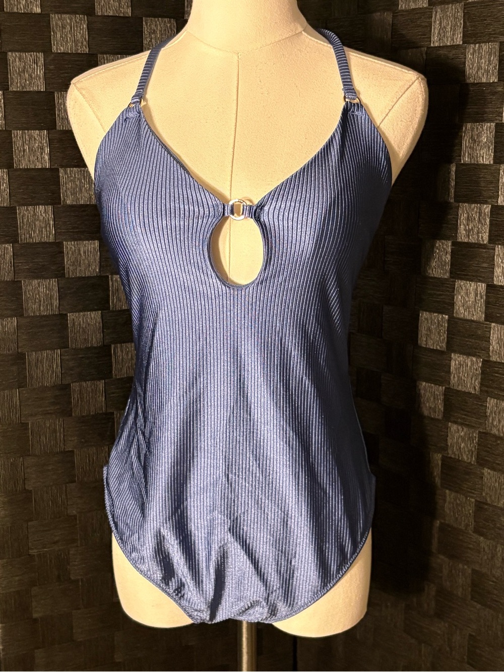 Aerie Shine Rib Full Coverage One Piece Cheeky Swimsuit Blue size L